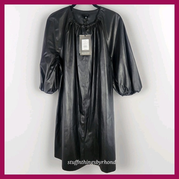 Who What Wear Dresses & Skirts - NWT Who What Wear‎ Black Vegan Faux Leather Puff Sleeve Mini Shift Womens Size M
